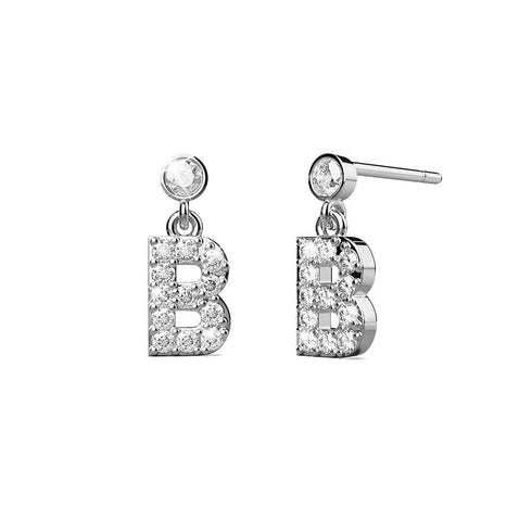 Solid 925 Sterling Silver Initial Crystal Personalised Alphabet Letter Earrings